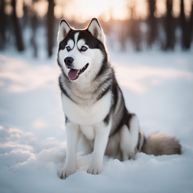 白い背景を持つ超現実的なシベリアン ハスキー犬の全身