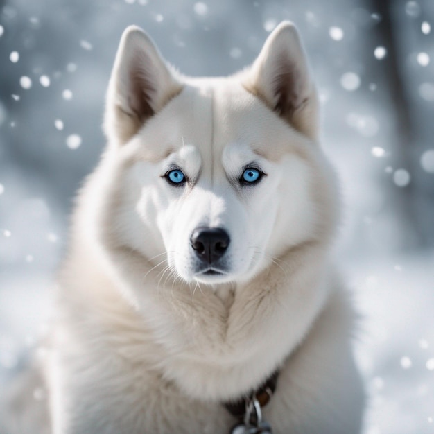 A hyper realistic siberian husky dog full body with white background