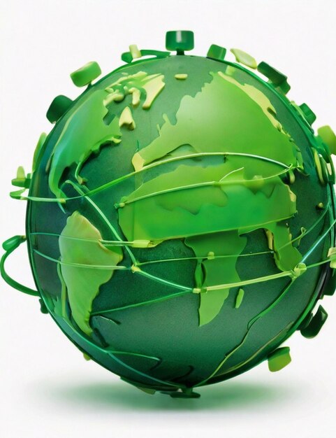 Photo hyper realistic stylized globe with interconnected green arrow