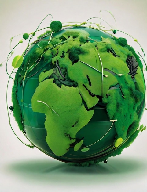 Photo hyper realistic stylized globe with interconnected green arrow