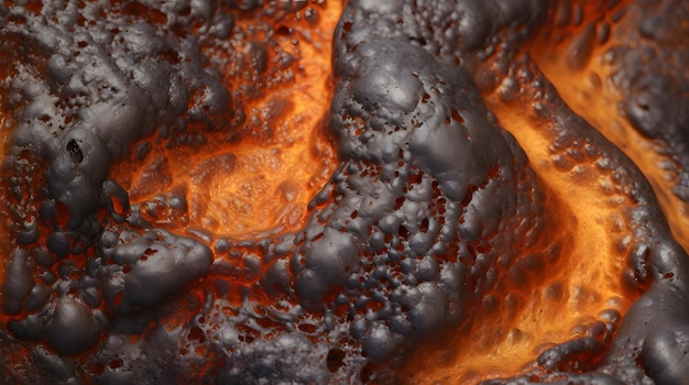 Photo hyper realistic texture of a bubbling molten lava flow