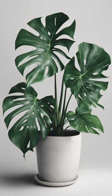 Hyper Realistic Tropical Charm Monstera Majesty in a Pot on White Background