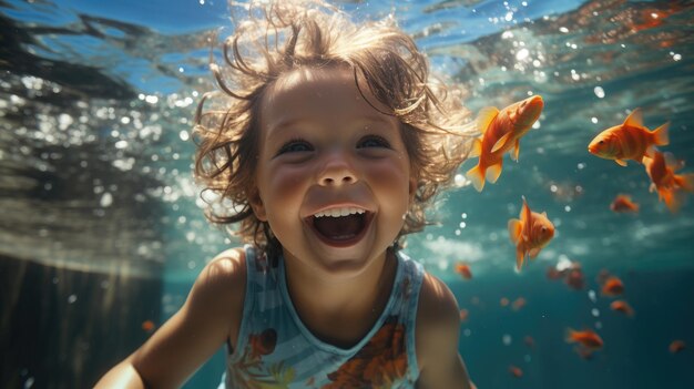 hyper realistic uhd smiling baby diving with colourful background HD Generative Ai