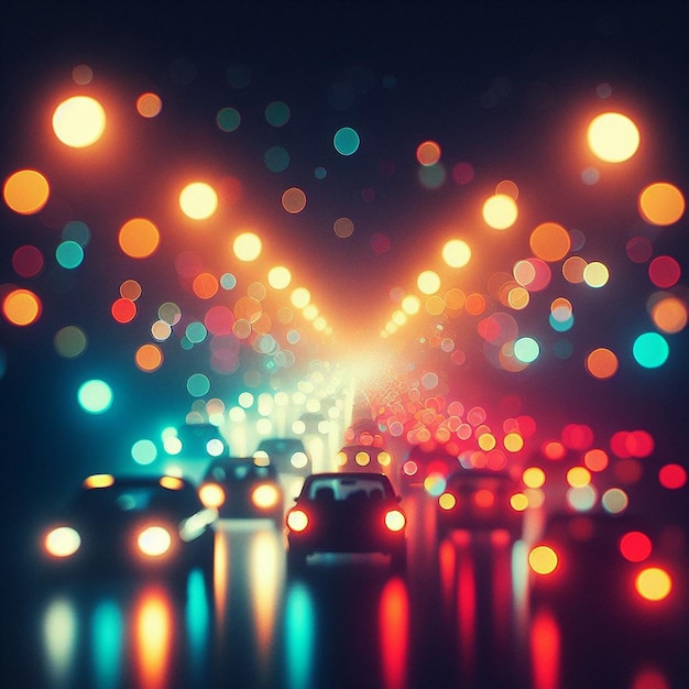 Hyper realistic vector art 35mm colored colorful abstract circled light traffic cars Bokeh Backdrop