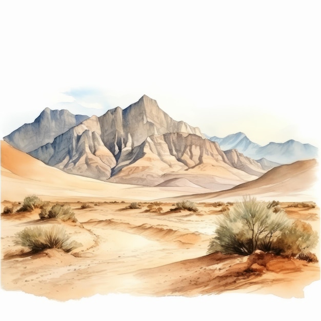 Photo hyper realistic watercolor desert landscape with mountains