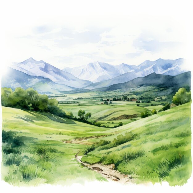 Photo hyper realistic watercolor scenic landscape with mountains