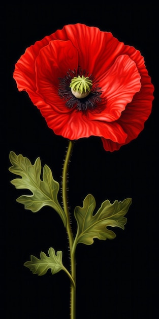 Hyper realistische rode papaver illustratie met hoog contrast