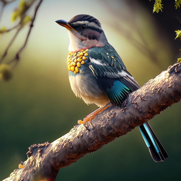 Hyperalistische vogel die op een tak zit