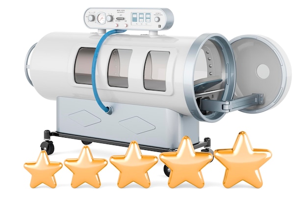 Hyperbaric chamber with five golden stars 3D rendering
