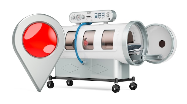 Hyperbaric chamber with map pointer 3D rendering