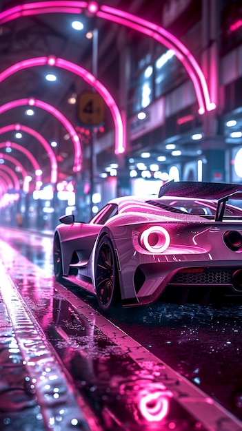 A Hypercar With NeonLit Spoiler Wallpaper