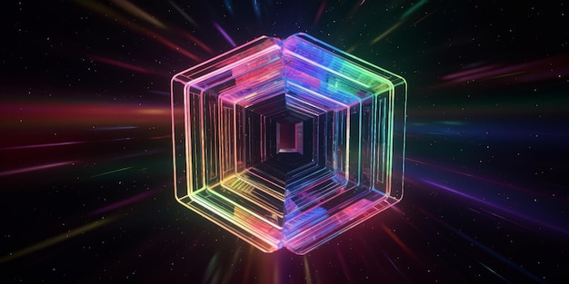 Hypercube ruimteschip timewarp regenboog Tesseract generatieve AI