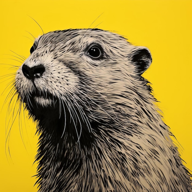 Hyperdetailed Beaver Artwork On Yellow Background