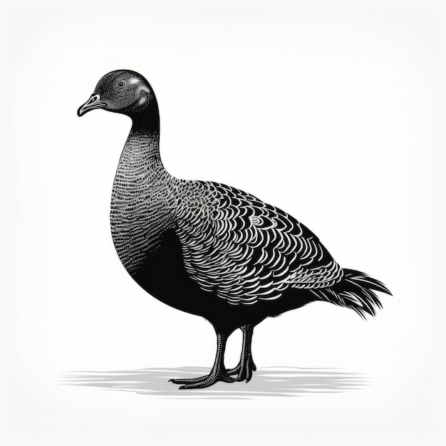 Hyperdetailed Black Ink Illustration Of A Goose In Flat Shading Style