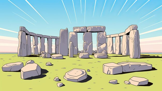 Photo hyperdetailed cartoon of greece in stonehenge op art inspired illustration