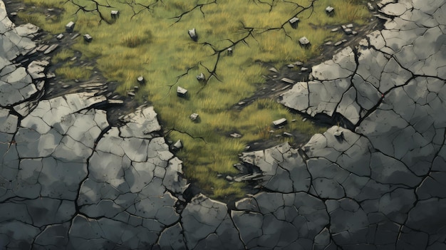 Hyperdetailed Digital Painting Of Cracked Black Wasteland