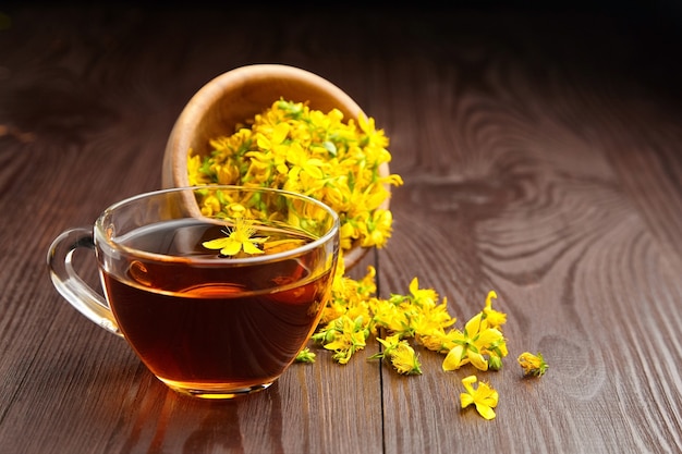 Hypericum perforatum, St Johns wort or tutsan plant tea