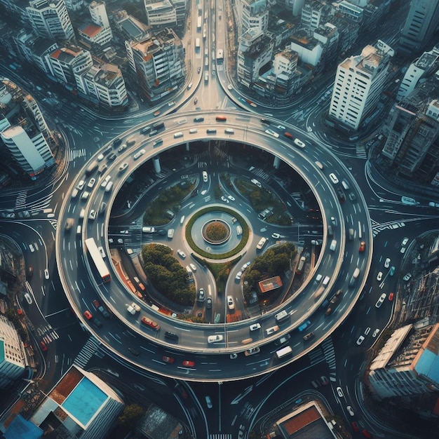 Foto hyperlapse timelapse van autoverkeer vervoer boven cirkel rotonde weg drone luchtbeeld