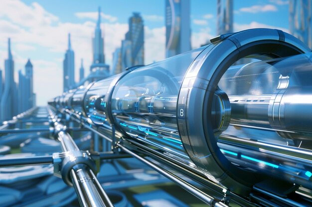 Hyperloop transportation system in a futuristic ci