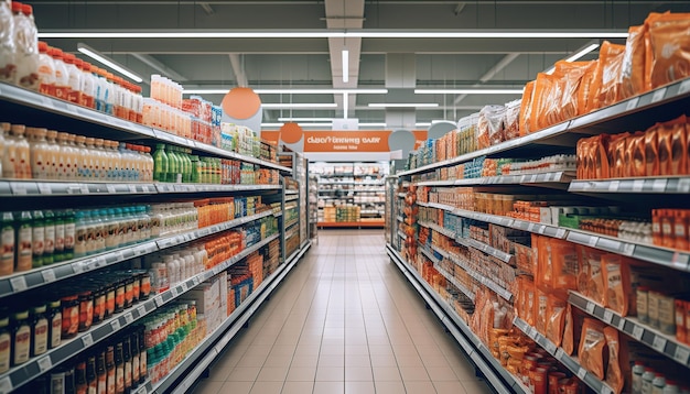 Photo hypermarket with various product on the shelves