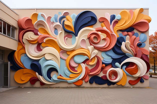생생한 색상 AI가 생성한 하이퍼팝에서 영감을 받은 거리 예술 벽화