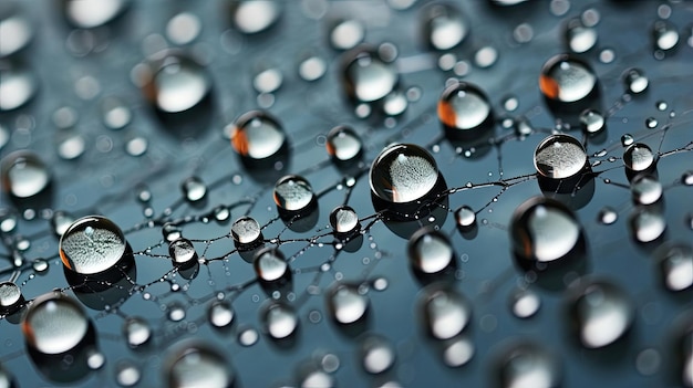 Hyperreal closeup of raindrops on a spider's web