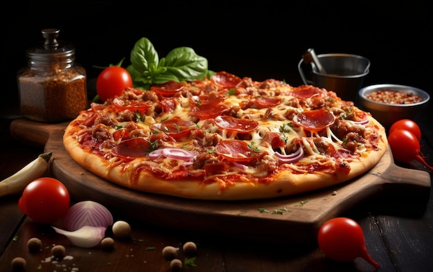 HyperReal Culinary Art Photo of Pizza with Toppings