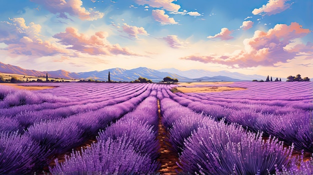 Hyperreal depiction of a tranquil lavender field