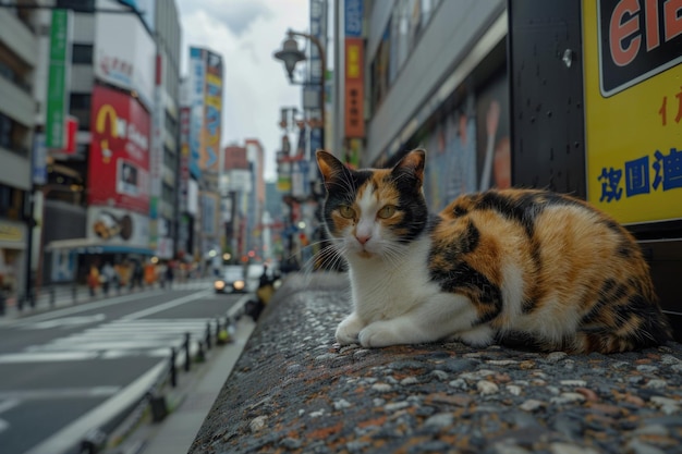 Hyperrealistic 3D calico cat at Cross Shinjuku Vision screen