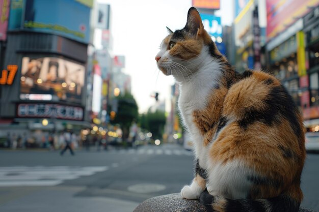 Hyperrealistic 3D calico cat at Cross Shinjuku Vision screen