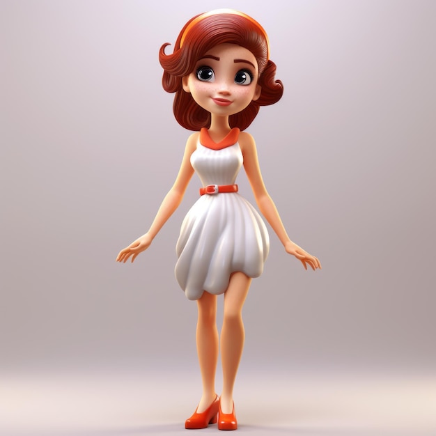 Hyperrealistic 3d Cartoon Character Ella In White Dress