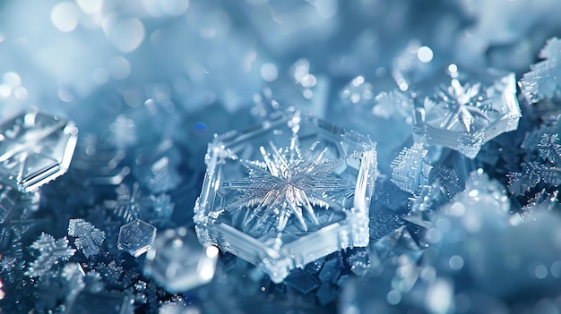 Hyperrealistic 3D ice crystals with hexagonal patterns chilling beauty