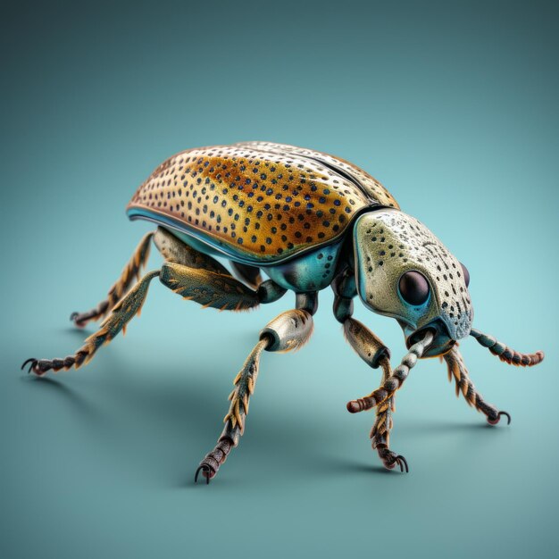 Hyperrealistic 3d Illustration Of A Small Beetle With Yellow Spots