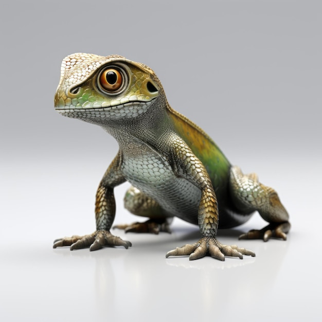 Hyperrealistic 3d Lizard Model With Metal Texture On White Background