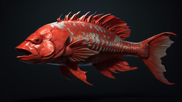 Photo hyperrealistic 3d red fish renderings with minimalistic githyanki twist