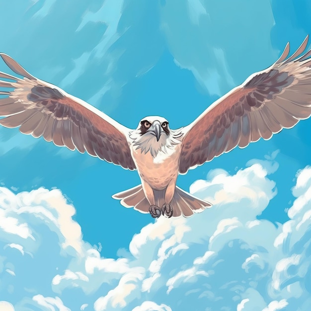 Hyperrealistic Animal Illustrations Of An Osprey Flying In The Blue Skies