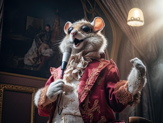 Photo hyperrealistic anthropomorphic animal singing