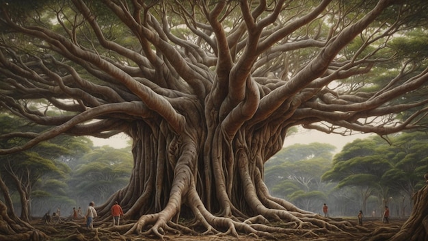 hyperrealistic banyan tree