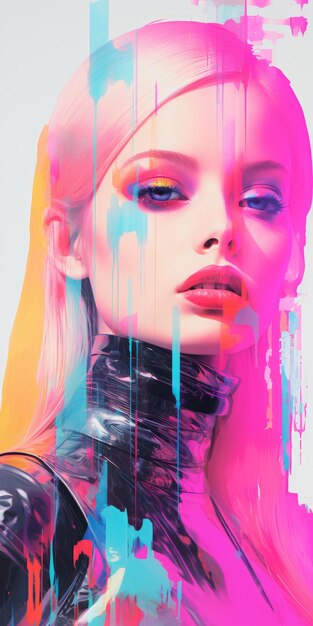 Photo hyperrealistic barbiecore a scifi fusion of realism risograph and glitch art