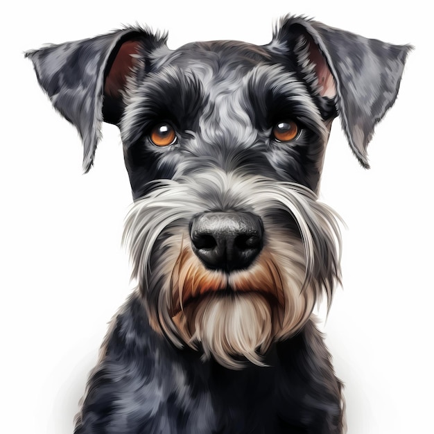 Hyperrealistic Black Schnauzer Dog Illustration On White Background