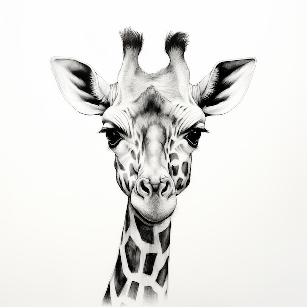 Premium Photo Hyperrealistic Black And White Giraffe Pencil Drawing