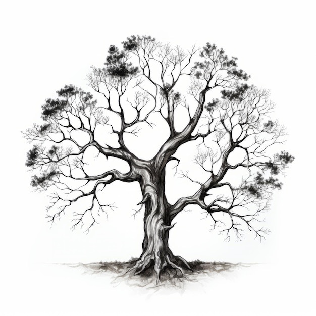 Hyperrealistic Black And White Tree Illustration With Psychological Symbolism