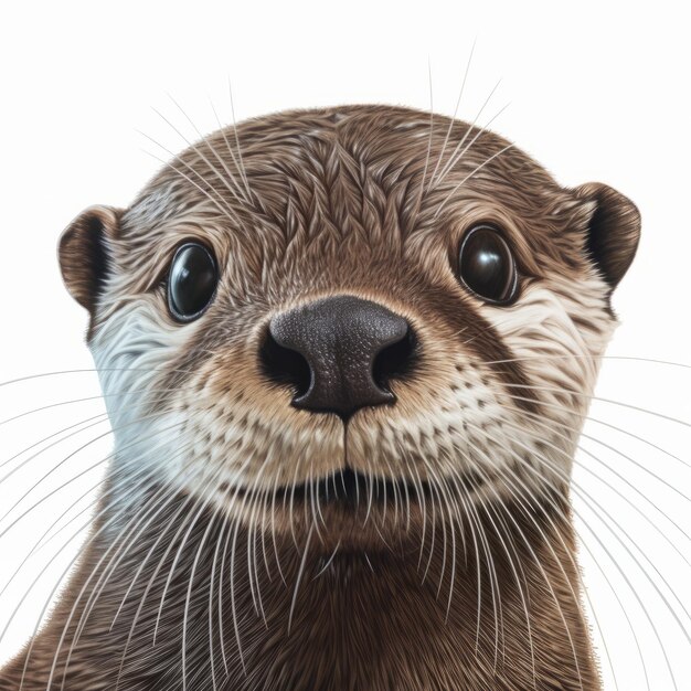 Hyperrealistic Blue Otter Closeup Illustration On White Background