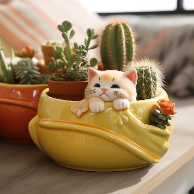 Hyperrealistic Cactus Plants In Pots With A Touch Of Nostalgic Charm