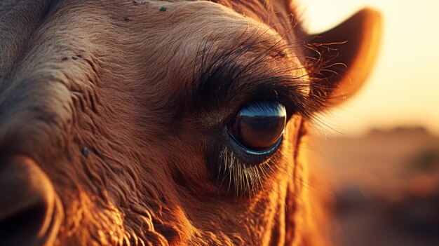 Photo hyperrealistic camel eye illustration with lens flares