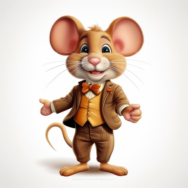 Photo hyperrealistic cartoon mouse in tan suit cute and dignified