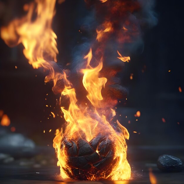 Hyperrealistic cauldron with fire