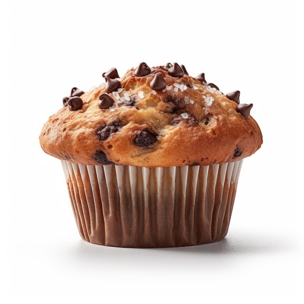 Hyperrealistic Chocolate Chip Frosted Muffin On White Background