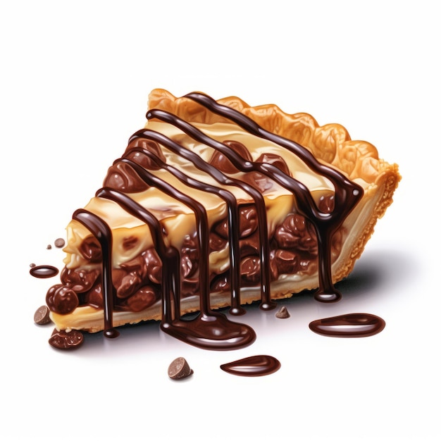 Hyperrealistic Chocolate Chip Pie With Chocolate Drizzle