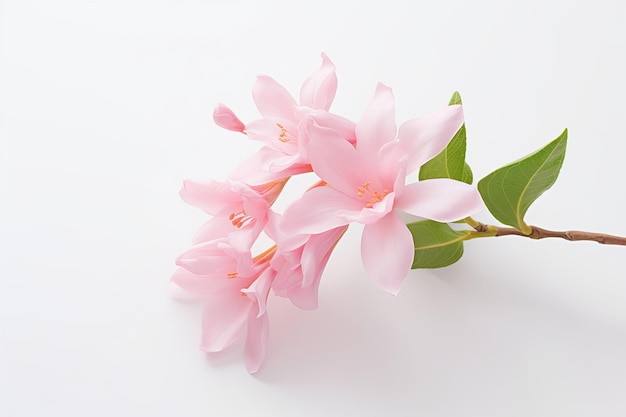 Hyperrealistic close up of pink jasmine flower on white background